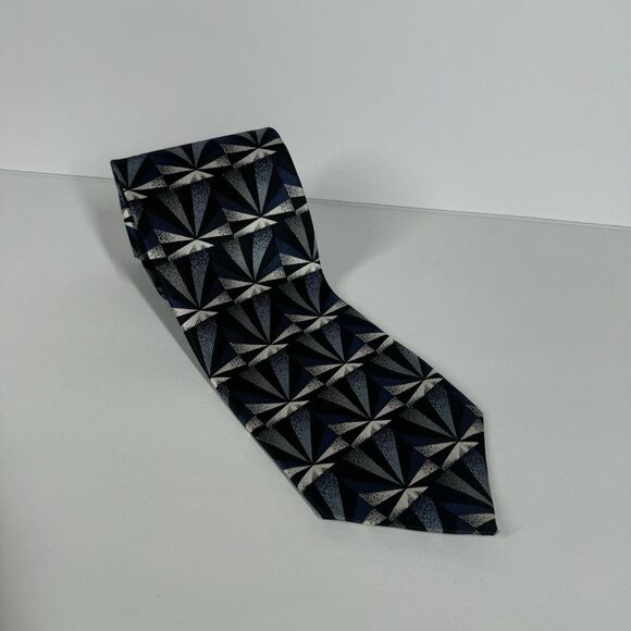 Pierre Balmain Silk Tie Black Blue Geometrical Pattern One Size
